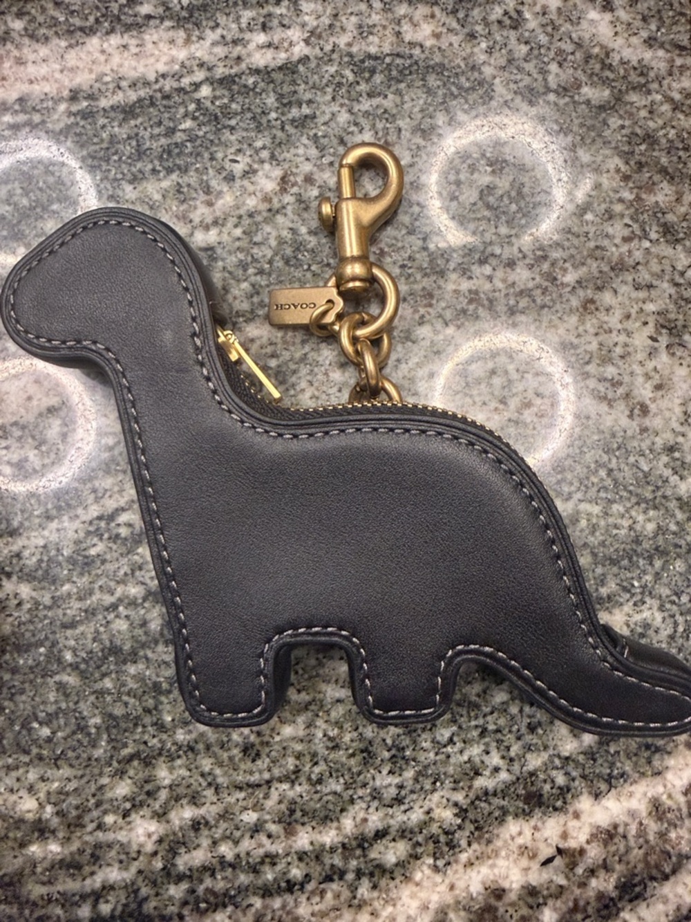 Coach Black Dinosaur Coin Pouch Key Charm with Gold Hardware